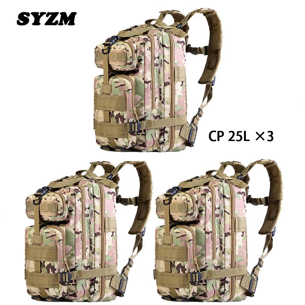 SYZM 25L Army Tactical Backpack Nylon 3P Softback Outdoor Waterproof Rucksack Hiking Camping Hunting Bags - 3 PCS