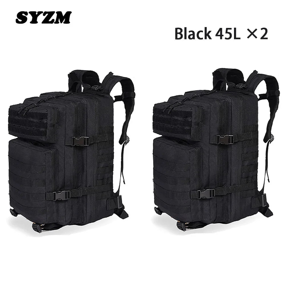 SYZM 45L Backpack Nylon Waterproof Tactical Rucksacks Outdoor Sports Camping Hiking Trekking Fishing Hunting Bag -2 PCS