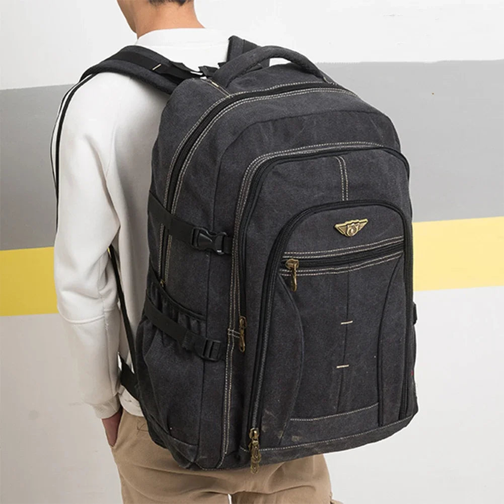 SYZM 70L Large Capacity Canvas Backpack Multifunctional Men's Laptop Backpack Sports Bag Retro Camping Hunting Climbing Rucksack