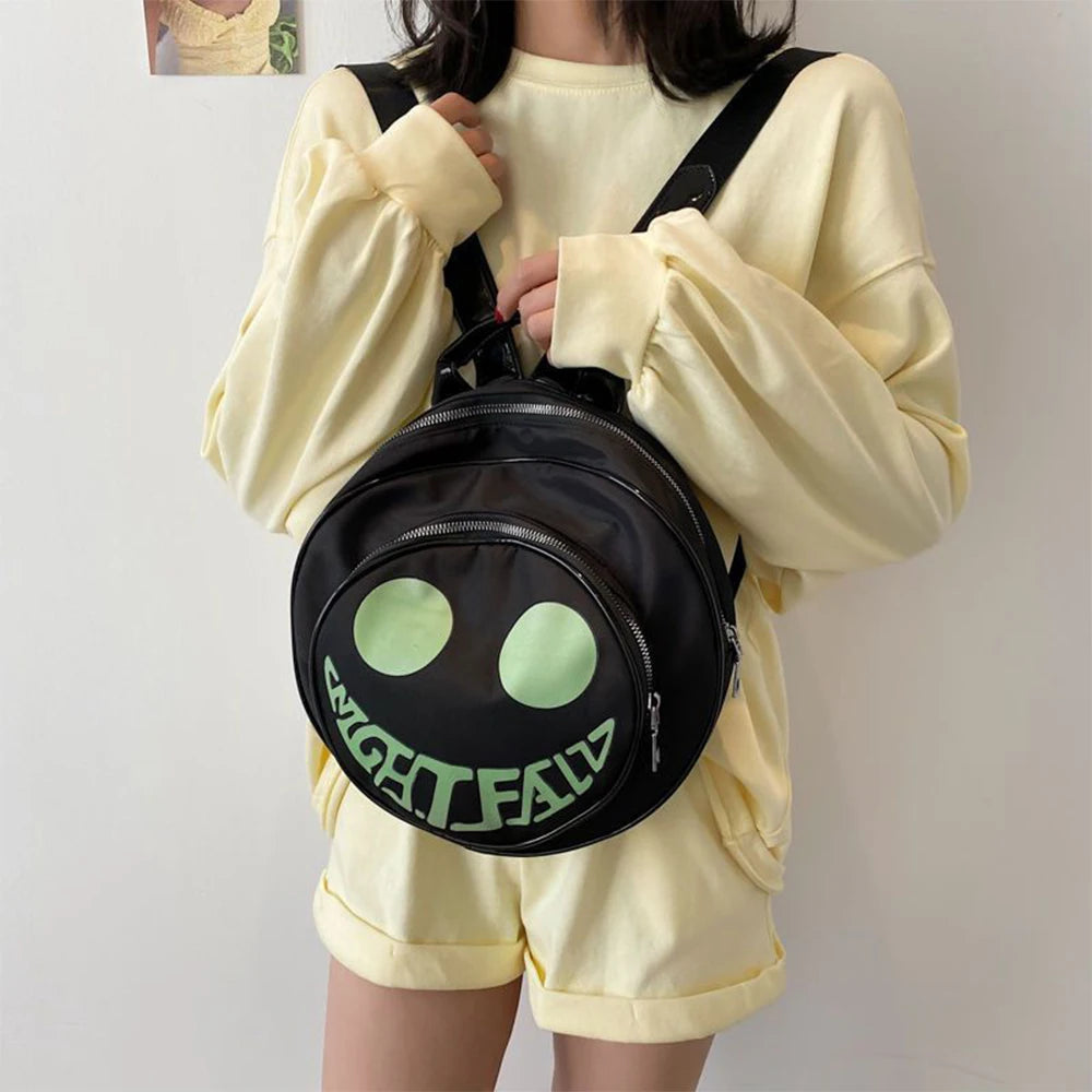 SYZM Fashion Devil Smiling Face Backpack Individual Round Bags Summer Women Girls Backpack Small Children Shoulders Bag