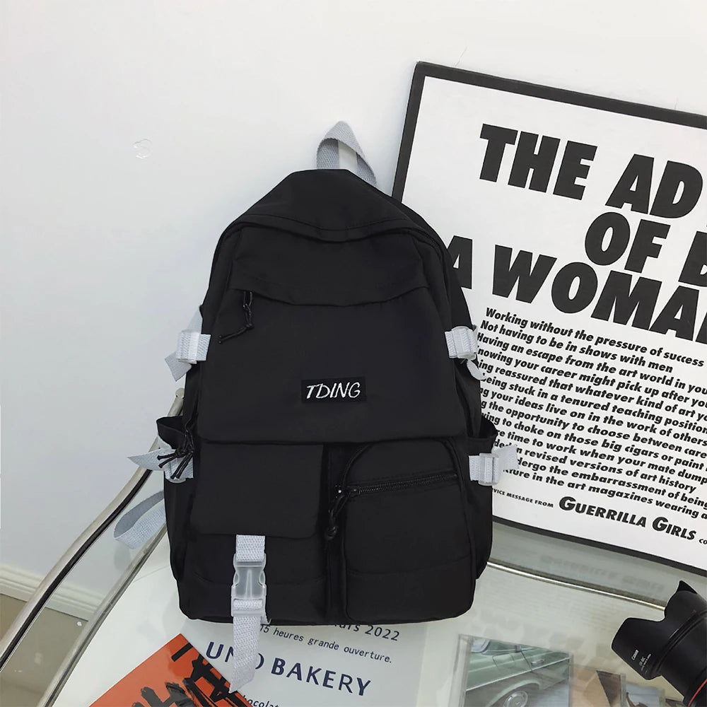 SYZM Multi-Pocket Schoolbag Female Student Backpack Large Capacity Fashion Boy Teenager Rucksack Laptop Bag Couple Backpack