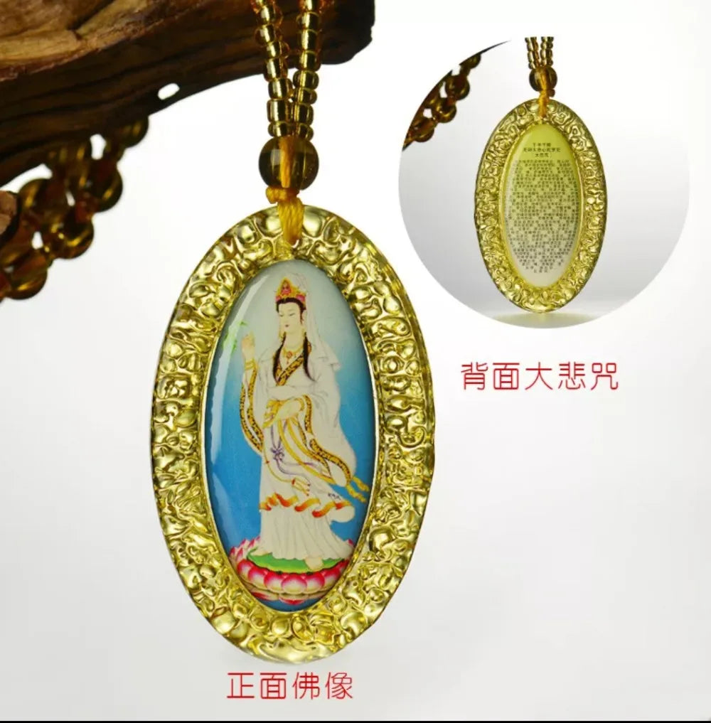 WOW-HOME pocket travel efficacious Mascot Bless Safe luck Avalokitesvara Guanyin Buddha Crystal Pendant Buddhist Mantra Amulet