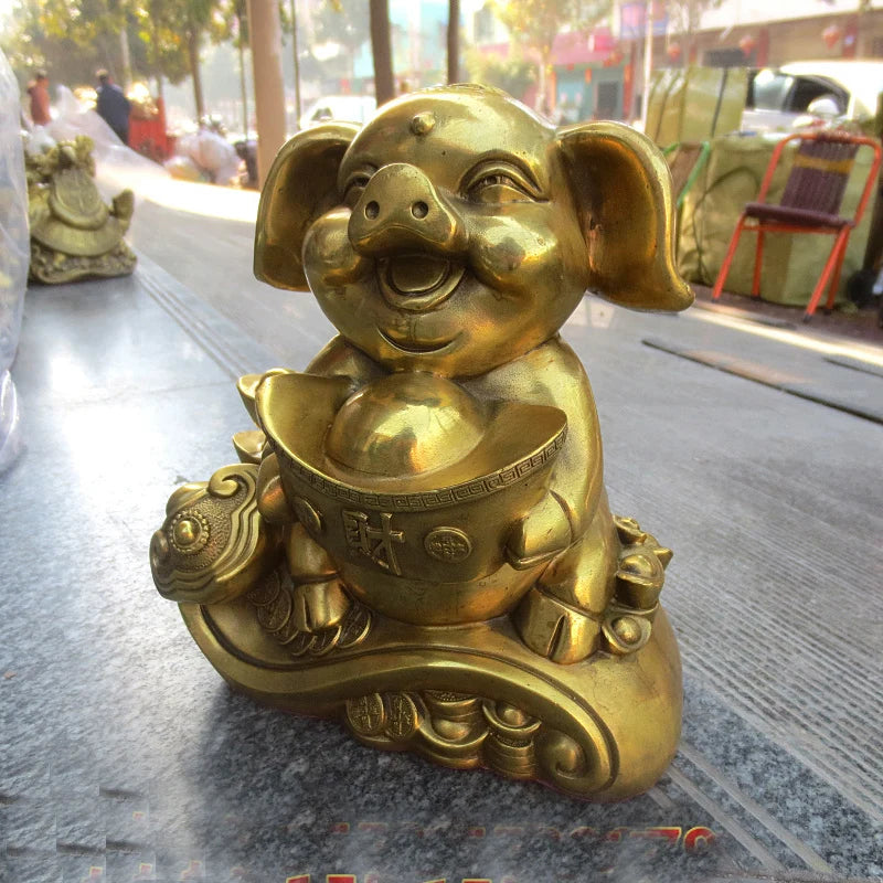 TOP GOOD # HOME Shop lobby Business Money Drawing Good luck Yuanbao GOLD Fortune pig FENG SHUI BRASS Sculpture Statue