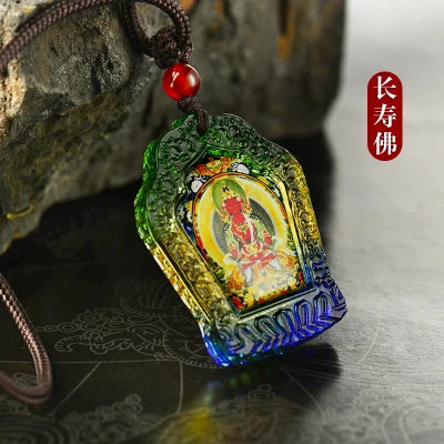 4PCS #GOOD -Buddhist pocket travel efficacious Mascot #Vajrasattva Yellow Jambhala Amitayus Buddha RULAI Crystal Pendant Amulet