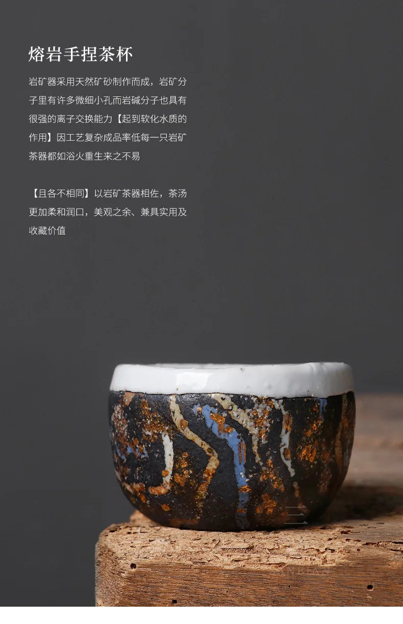 Gaoyue Hand-Pinching Rock Mine Tea Cup Zhiye Cup Taiwan Old Rock Clay Firewood Master Single Cup Tea Cup