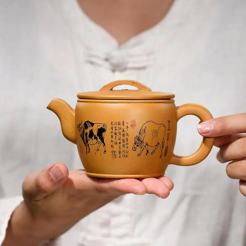 Handmade Kung Fu Kung Fu Teapot, Kung Fu Teapot, Kung-Fu Drinkware, Handmade Pot, Engraved, Raw Ore Section, Kung-Fu