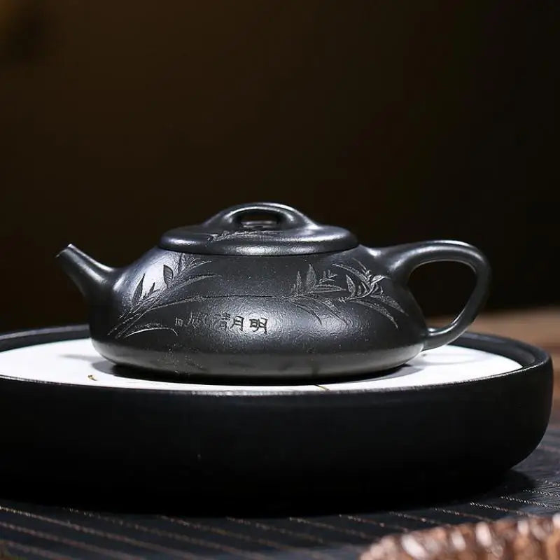 Handmade Zisha Teapot, Raw Ore Yellow Material, Hantang Stone, Scoop Pot, Kung-Fu Teaware, Purple Clay, Drinkware for Puer