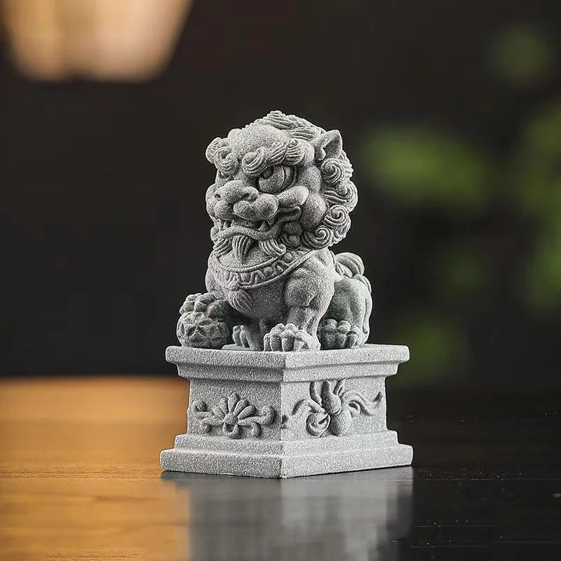 Sandstone Beijing Lions Statue Chinese Traditional Mascot Home Room Office Feng Shui Patron Saint Animals Statue