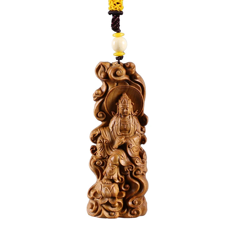 Santalum Wood Car Hanging Real Wood Wood Sculpture Zen Buddha Wood Statue Collection God Lucky Figure Statue Pendant Buddha head