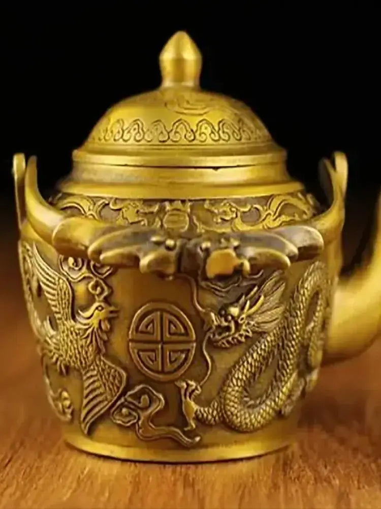 Pure Copper Brass Antique Copper Kettle Ornaments Dragon and Phoenix Kettle Teapot Wine Kettle Decoration