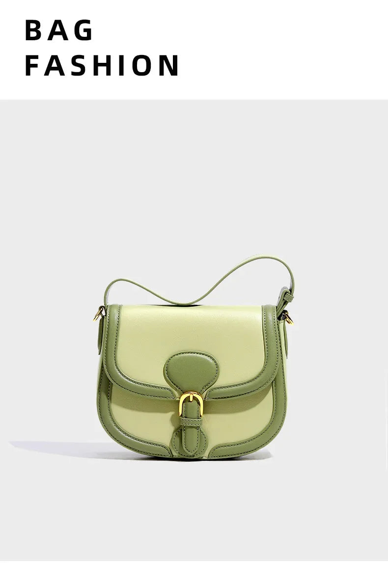 Genuine Leather Women's Bag 2024 New Olive Green Niche Simple Cowhide Bag Shoulder Luxury Designer Handbag Crossbody Bags