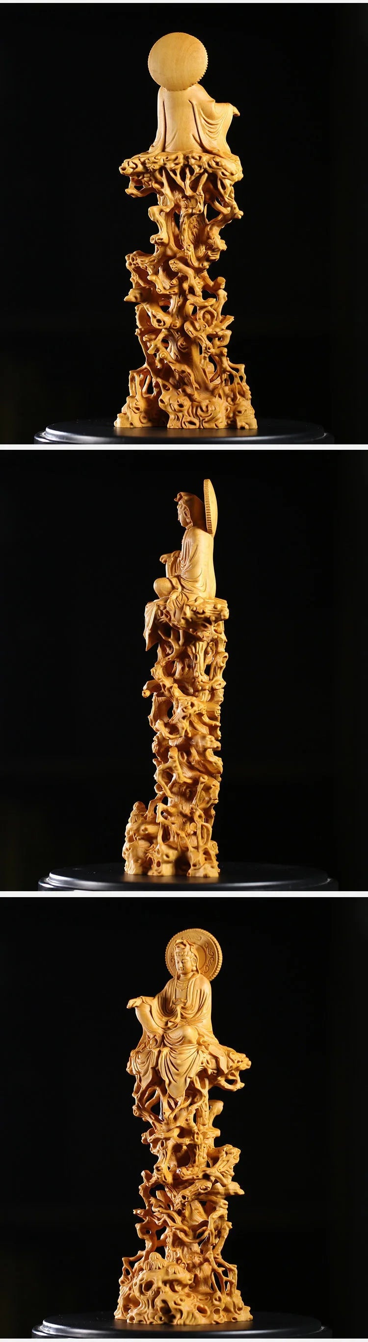 Chinese Boxwood Wood Buddism GuanYin Bodhisattva Statue Solid Wood Feng Shui Ornaments Crafts Gift
