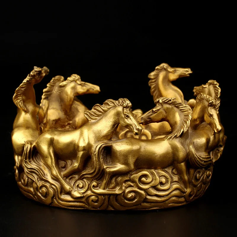 large GOOD HOME office company efficacious thriving business Success 8 horses courser FENG SHUI Ashtray brass statue