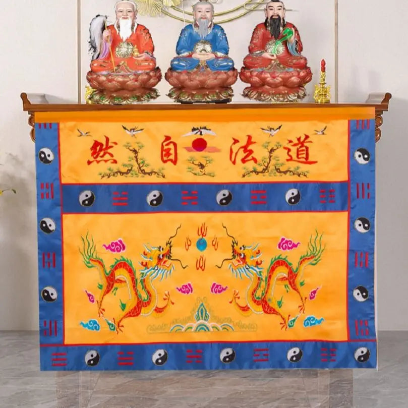 Wholesale Taoist Buddhist supply Temple Worship DAO FA ZI RAN Altar holy Dragon Auspicious Embroidery table enclosure Curtain