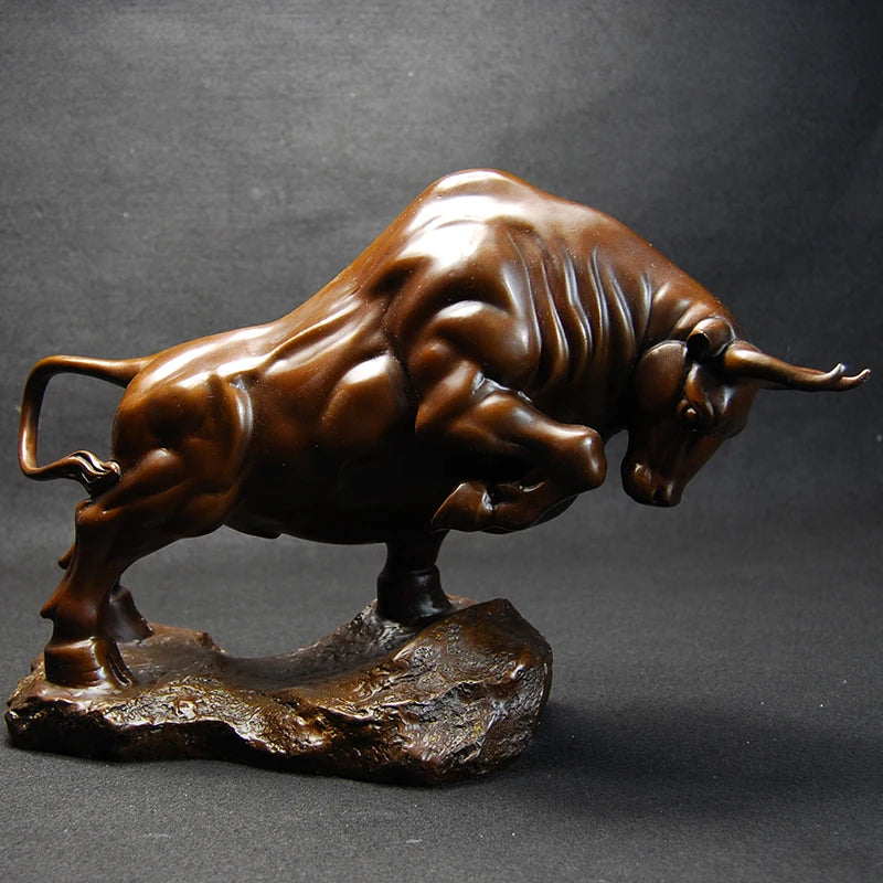 23CM #home company office Desk decoration Money Drawing wealth Stock market cattle Wall Street cattle Bronze Bull statue