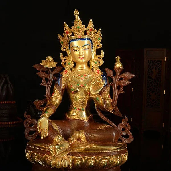 HOT SALE HOME OFFICE Talisman House Protection -Buddhism Bodhisattva Tara(Green) buddha Gilding bronze statue 32 CM