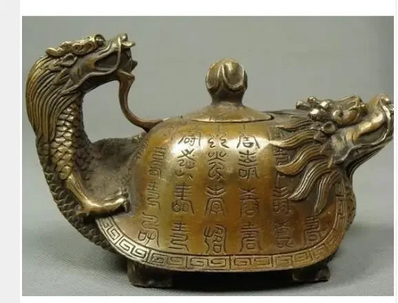 Dekorasi Perunggu Tua Cina Tembaga Tua Pekerjaan Tangan Naga Teko Teh Kerajinan Antik Patung Tembaga Rumah.