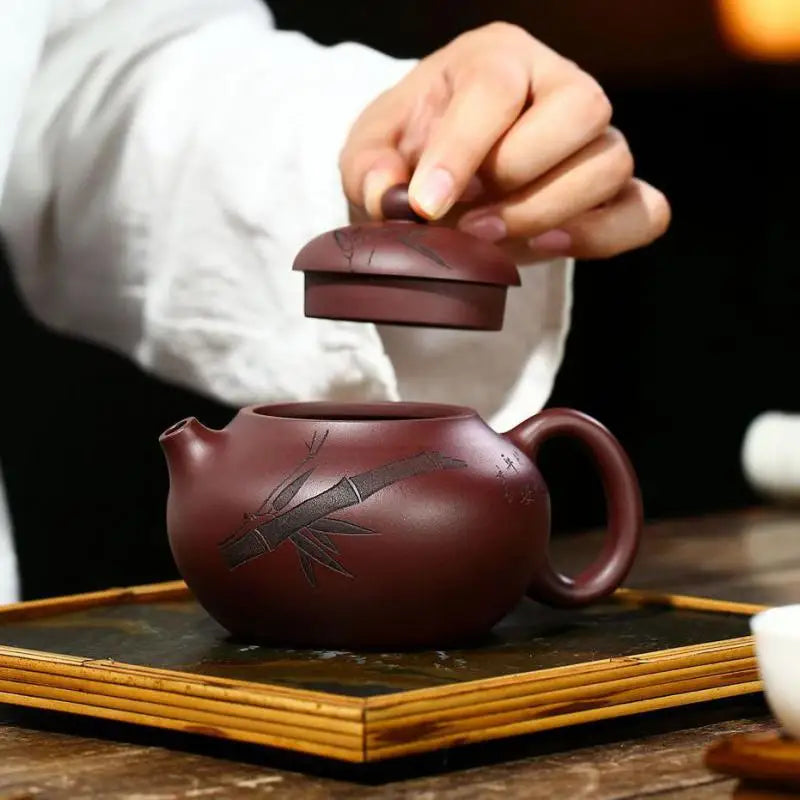 Handmade Zisha Teapot, Yixing Handmade Pot, Kung-Fu Teaware, Purple Clay Drinkware for Puer Chinese Tea Mud Green Ba