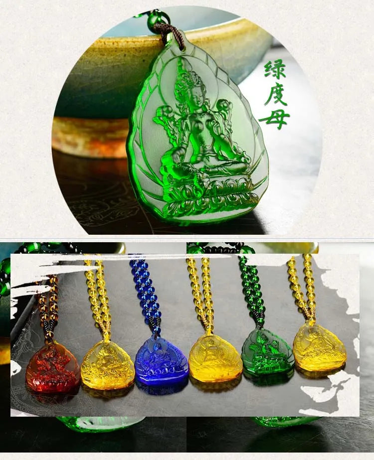 6PCS #GOOD -Buddhist pocket travel efficacious Mascot# Tibet, Green Tara the Medicine Shakyamuni Buddha Crystal Pendant Amulets