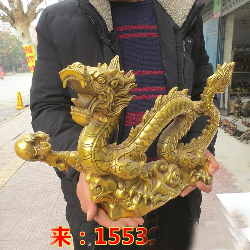 49CM huge HOME shop Lobby hall house efficacious talisman thriving business money GOOD Luck gold dragon Loong FENG SHUI statue