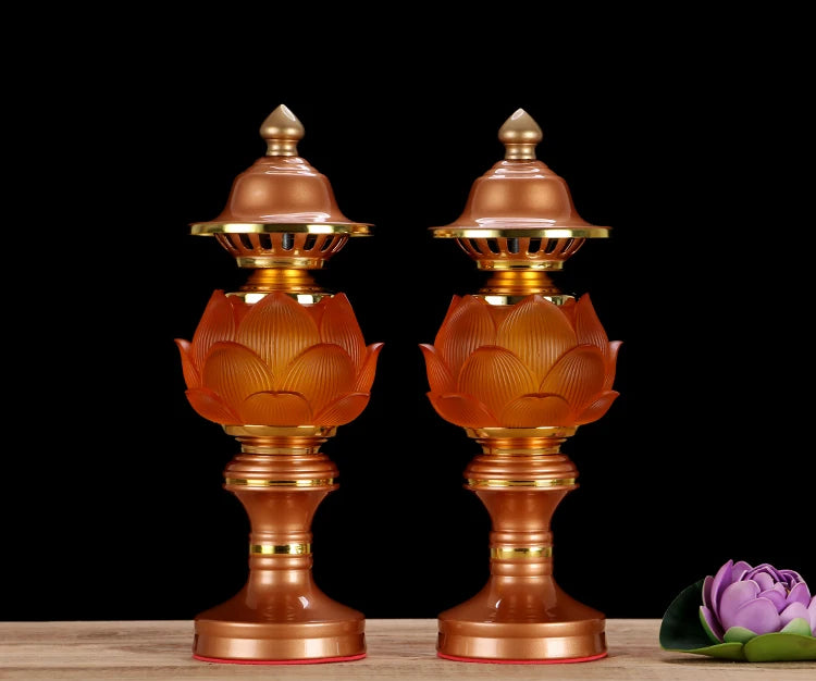 Wholesale Buddhist article # 2PCS # Greco-Buddhist HOME SHOP Temple Buddhism recite scriptures prayer bless Crystal Lotus lamps