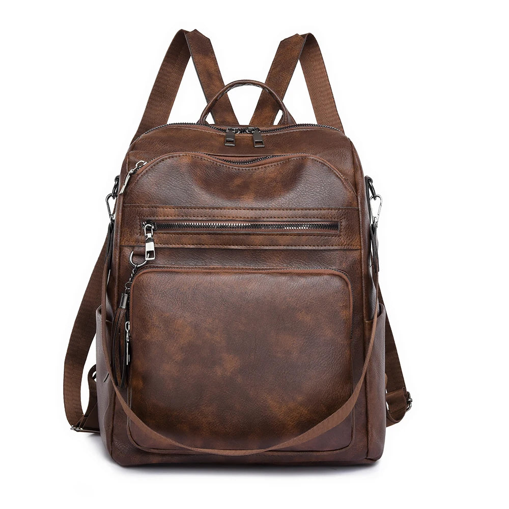 School Bags Travel Bagpack Ladies Bookbag High Quality Leather Backpack Women Large Capacity Backpack Purses Female Vintage Bag