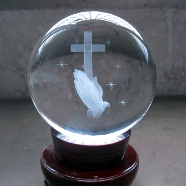 TOP GOOD Christianity Catholicism gift Religious efficacious HOME House Talisman 3D Crystal pray CROSS ball statue Model