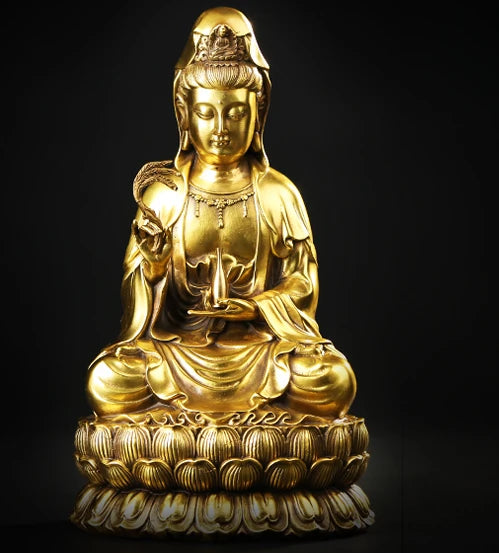 TOP GOOD Guanyin bodhisattva Buddha # Buddhist disciple HOME family Protection #GOOD FENG SHUI copper statue 28 CM large size