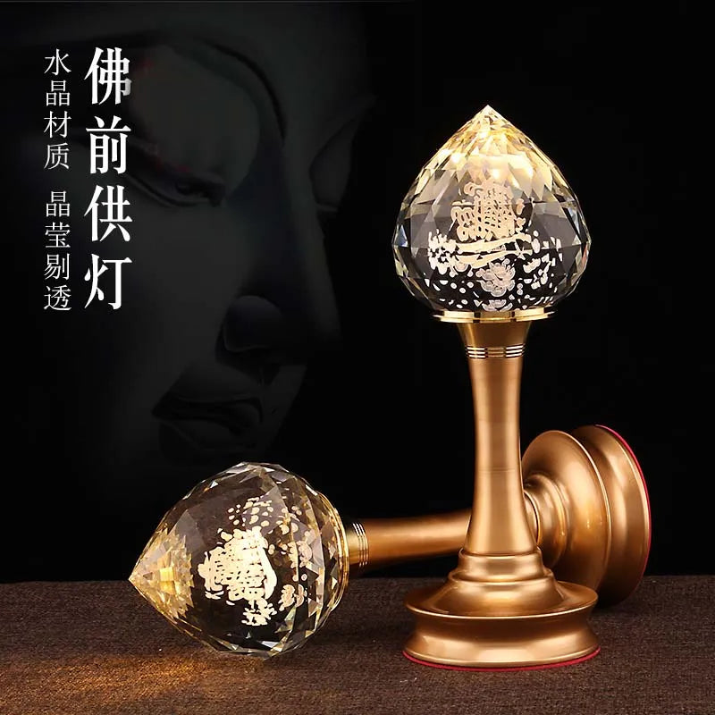 A PAIR 28CM large high grade Buddhism HOME Temple shrine enshrine worship good luck God of wealth CAI SHEN crystal buddha lamp