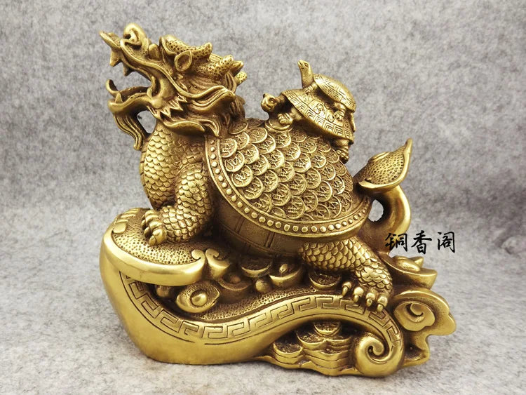 GOOD LUCK HOME office company TOP efficacious Mascot thriving business brass dragon turtle FENG SHUI statue