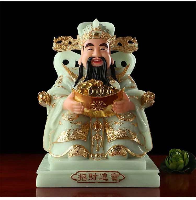 grade home shop TOP efficacious Talisman Mascot god of wealth CAI SHEN YE jade gilding carving Sculpture statue 30cm
