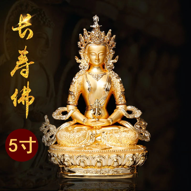 TOP GOOD # HOME patron saintProtection # Buddhism Buddha gilding Amitabha Amitayus Buddha brass statue 16CM