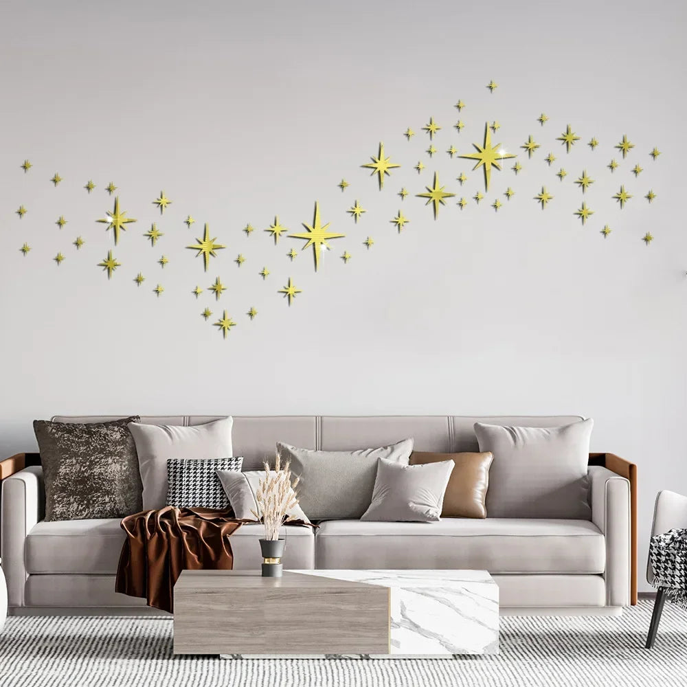 Star mirror acrylic three-dimensional wall pasted bedroom living room room ceiling decoration self-adhesive background wall