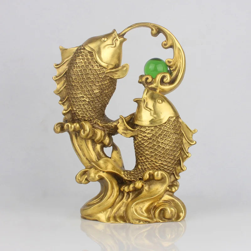 LARGE # office home Company shop store Fortune Money Drawing mascot GOOD LUCK Goldfish NIAN NIAN YOU YU brass statue