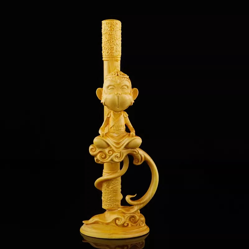 Boxwood carving like the cartoon Sun Wukong solid wood characters car decoration wood sculpture of the twelve zodiac signs