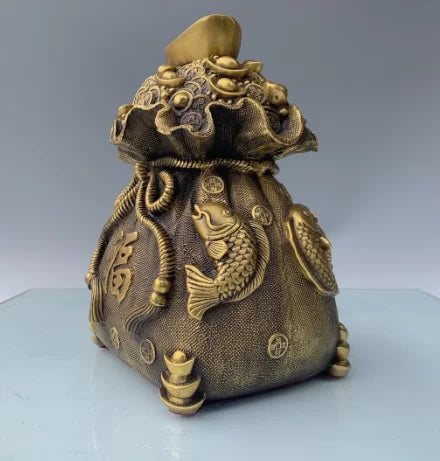10" Old China Bronze Dragon Loong Play Beads Pine Tree Mountain Blessing Statue