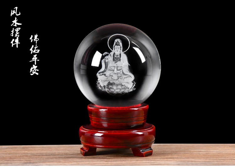 HOME office shop efficacious Talisman Bless safe good luck 3D Avalokitesvara Guanyin Buddha Crystal ball FENG SHUI statue