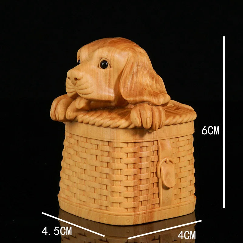 Boxwood Wood Statue Real Wood Wood Sculpture Office Decoration dog Animal Sculpture Chinese Zodiac Home Décor Pendant Mascot