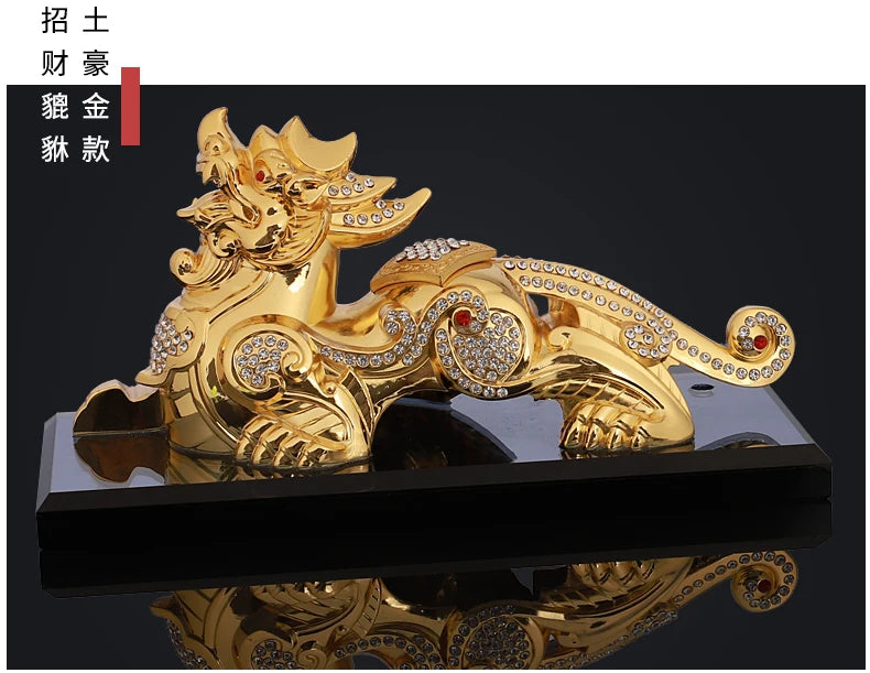 TOP COOL HOME OFFICE SHOP CAR TOP Talisman Protection Money Drawing GOOD LUCK gold PI XIU Mythical dragon FENG SHUI statue