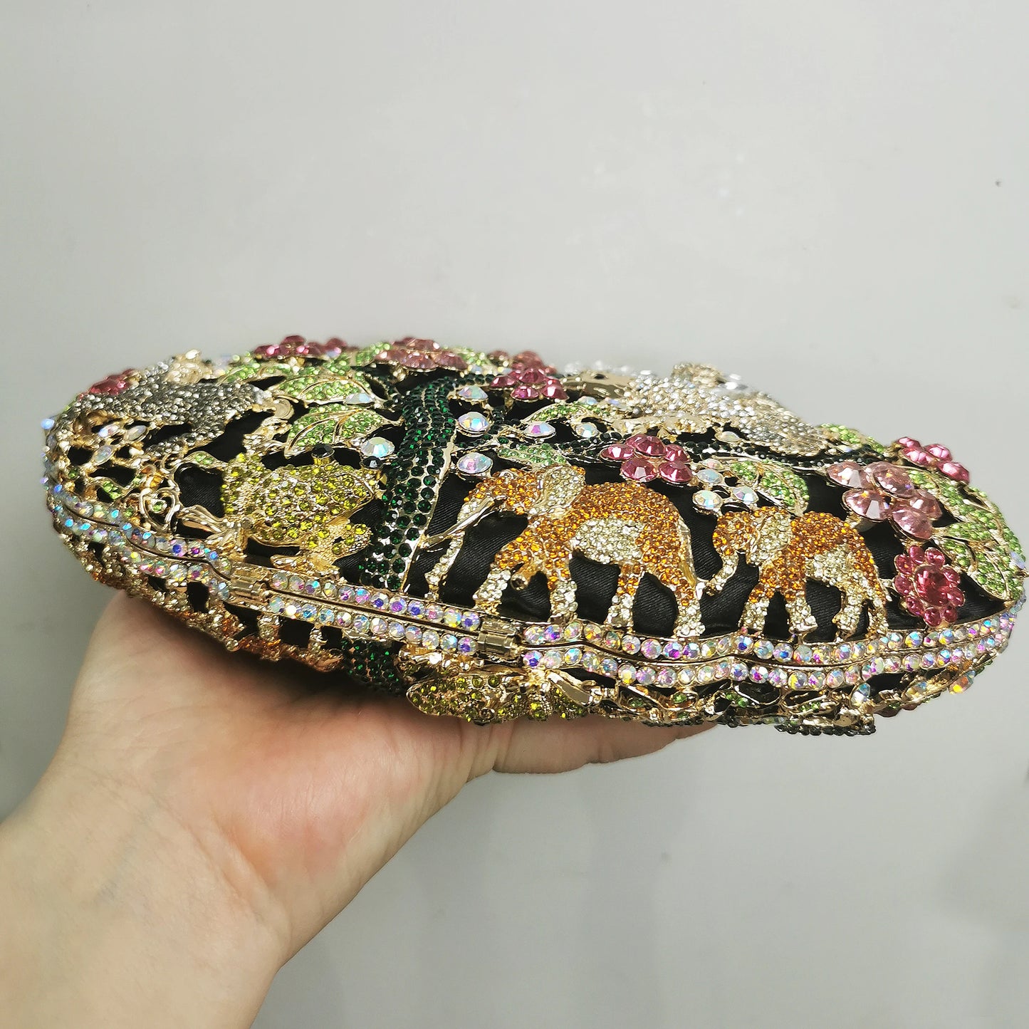 Woman Forest Bird Colorful Diamond Handbag Crystal Stone Hollow Out Wedding Bridal Evening Bag Party Dinner Prom Cocktail Purse