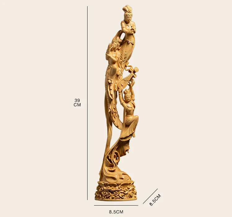 Rebound Lute Dunhuang Flying Fairy Boxwood Creative Wood Crafts Chinese Style Living Room Decoration Wood Carving Ornaments