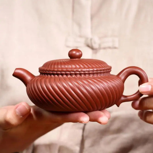 Zisha Teapot Yixing Handmade Pot, Kung-Fu Teaware, Purple Clay Drinkware for Puer Chinese Tea Robe, Rib Antique Pot
