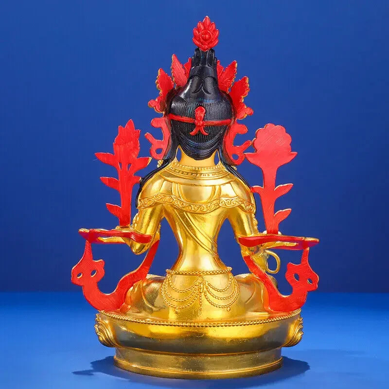 8" Handpainted gilt bronze Buddha statue Bodhisattva white tara Wish U Wealth