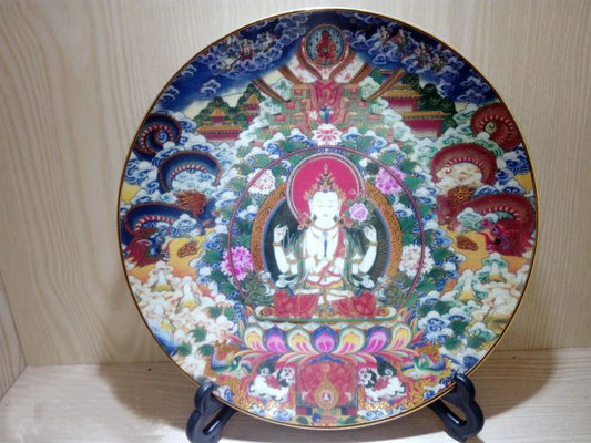 Tibetan Buddhism HOME family Efficacious Bless Decorative buddha Coloured drawing Four arm Guanyin Buddha Porcelain statue