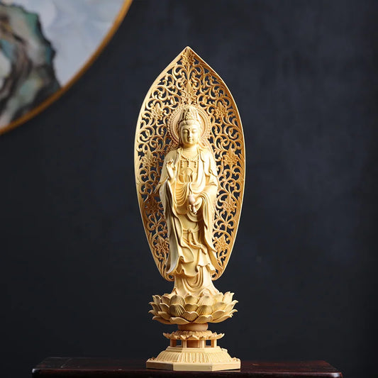 Shakyamuni Bottle Kuan Yin 3 Gods Buddha Statue Wood Figurines Wood Carving Ornaments Craft For Home Decor