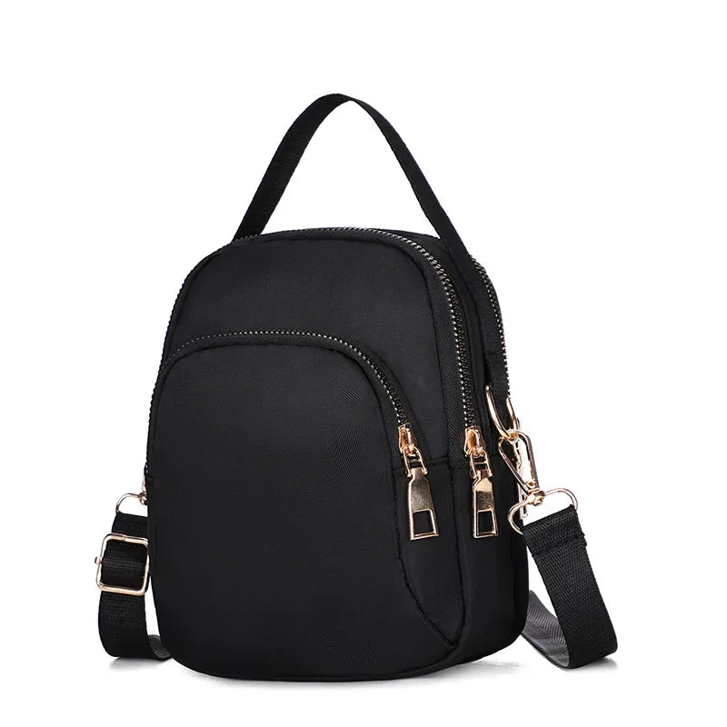 Simple Women Mini Shoulder Bag Double Zipper Small Handbags Messenger Bag Zipper Mobile Phone Pouch With Earphone Cable Hole