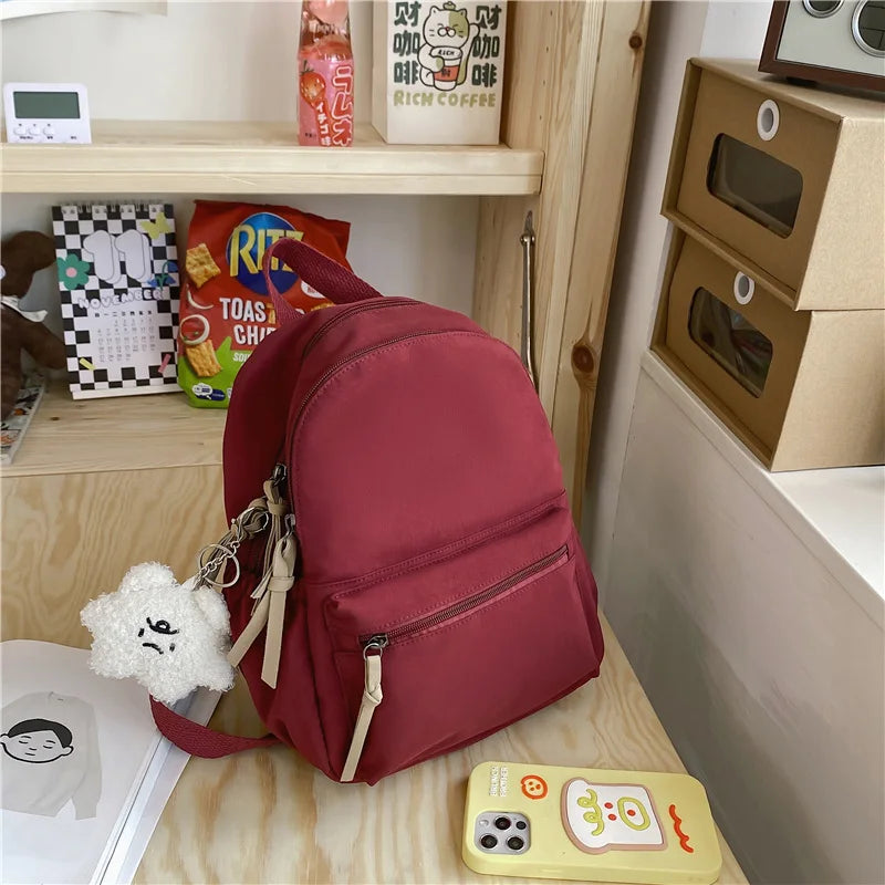 Small Women Rucksack Female Waterproof Nylon School Backpack for Teenage Girls Solid Color Bookbag for Kids Mochila Kawaii Bag