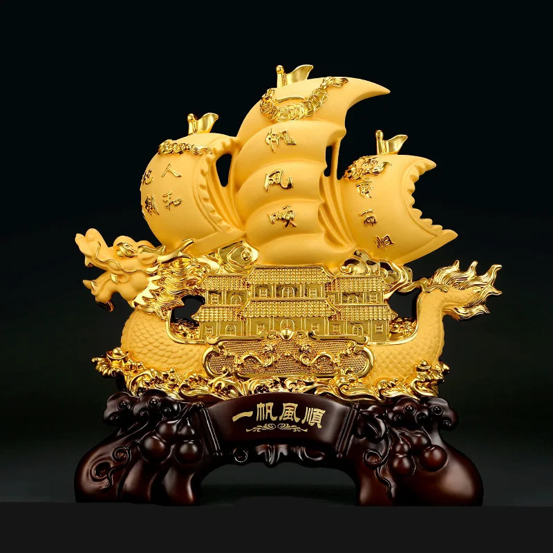 Smooth sailing dragon boat sailboat decoration,Resin Crafts,Home Living Room Office Lucky Statue, Housewarming dragon boat gift