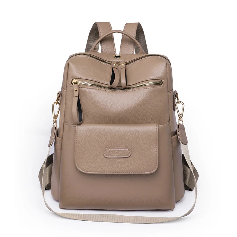 Soft Leather Backpack Women Solid Color Fashion Trend Large Capacity Ladies Travel Bag School Backpack for Teenage Girls 2023