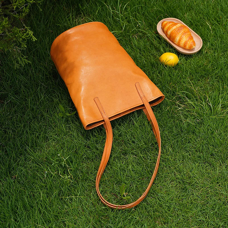 Soft Luxury Cowhide Leather Bucket Bags Commuter Elegant All-match Large Capacity Tote Shoulder Bag Female 2024 Women Handbags